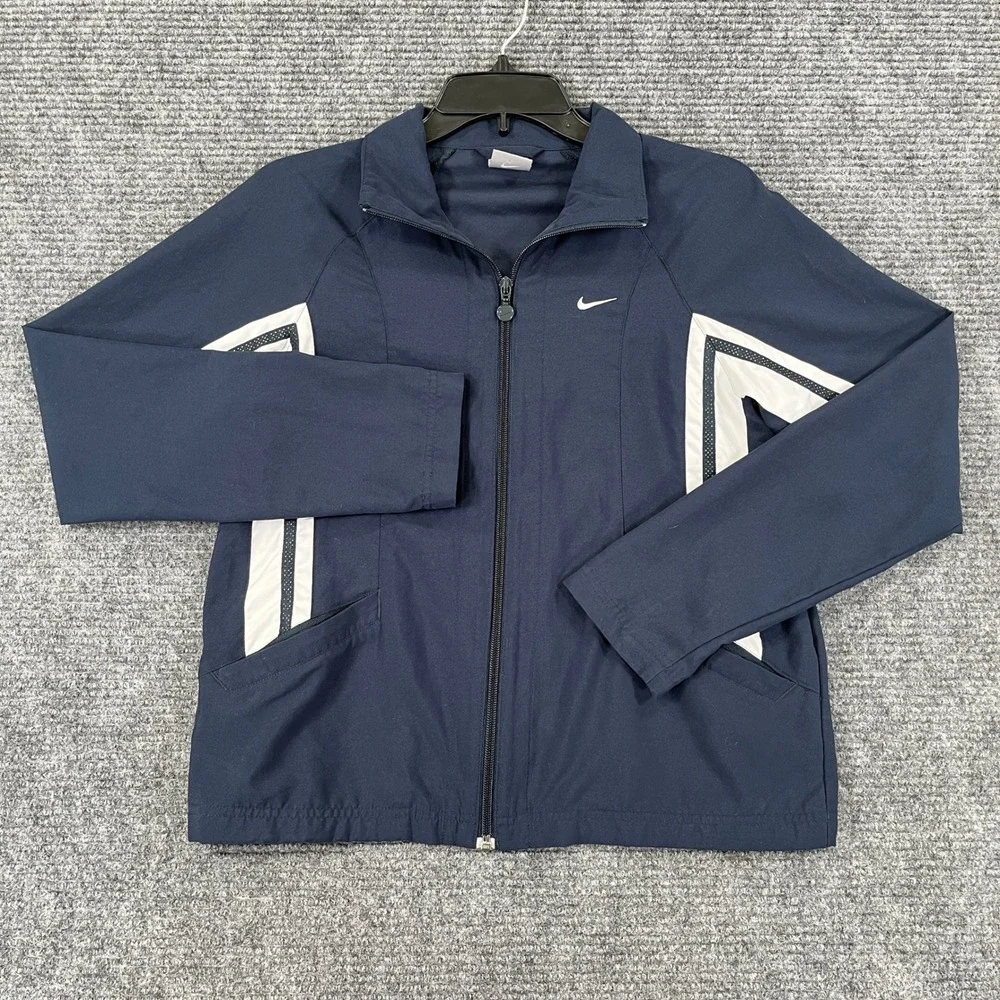 Nike Full Zip Track Jacket Women S Navy Blue White Stripe Athletic Activewear